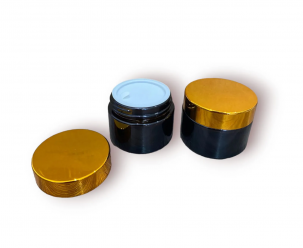POTE VIDRO AMBAR 50 ML C TAMPA DOURADA AROMAPACK